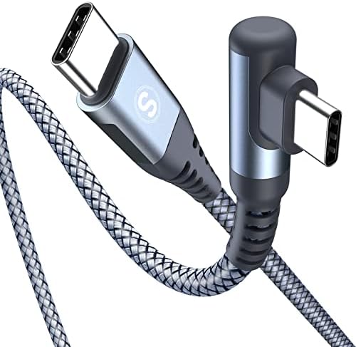 кабел sweguard USB-C-USB-C с мощност 60 W 3,3 метра, кабел за бързо зарядно устройство под прав ъгъл Type C-C е Съвместим с Samsung Galaxy S22 Ultra S21 S20 + Note 20 10, MacBook Air / Pro, iPad Air / Pro, Google Pixel-Сив