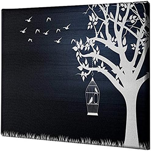 Поредица от епични графити на Дърво: Птици и дърво, обърнати силуети, Стенно изкуство върху платно, 26 x 40