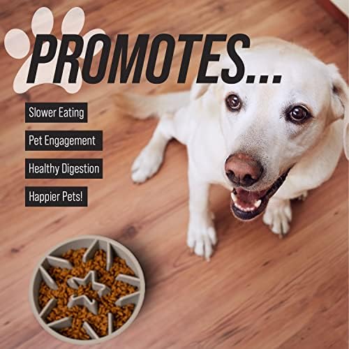 Купички за кучета с бавно хранене Leashboss - Купа-лабиринт игра-пъзел с дупки за хранене, се определя в издигнати хранилки за домашни