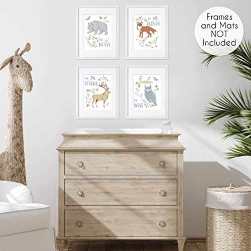 Sweet Jojo Designs Сини, сиви, кафяви и Оранжеви Щампи на стената, Интериор на стаята за бебето, детето и деца за събиране на играчки с горски животни - Комплект от 4-те - Смел, ?