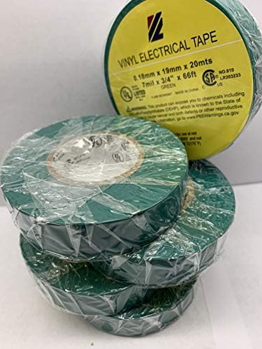 Професионална тиксо Жило електрически лента, посочен от UL/CSA. Универсална Vinyl гумена залепваща тиксо: 3/4 X 66 ФУТА - Пожароустойчива, 1 ролка зелен цвят