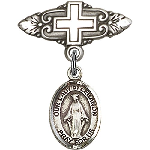 Детски икона от сребро с Чар Дева мария от Ливан и Игла за Икона с Кръст 1 X 3/4 инча