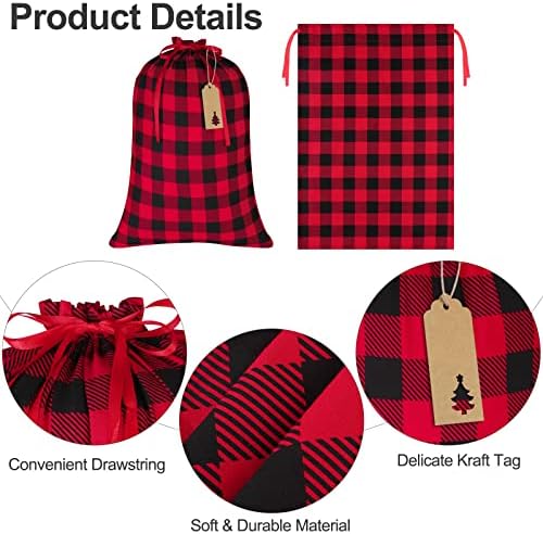 MIMIND 6 Бр. Коледни Подаръчни пакети на съвсем малък, Голям Подарък чанта, изработена от Памучен плат 17,7x23,6 Инча, Червено-черна чанта