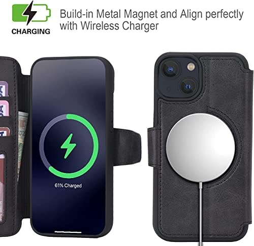 Чанта-портфейл INANIR за iPhone 14 Pro Max, съвместим с магнитна безжична зареждане Mag Safe Премиум-клас, Флип калъф от Изкуствена кожа с притежателя на карта, поставка за телефо
