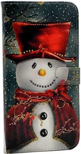 Калъф за iPhone 7 Plus - Чудесен Коледен Снежен човек с Червен шал и Цилиндър, Кожен Калъф-портфейл, Поставка с отделения за банкови карти за Apple iPhone 7 Plus, iPhone Plus 8