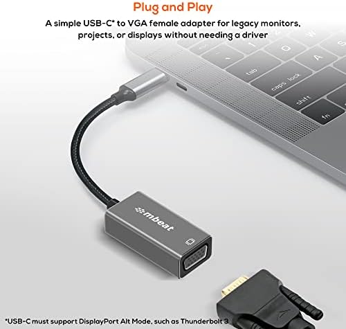 Адаптер MBEAT Elite USB-C-VGA - Затваря USB конектор-C-VGA, поддържа до 1920?? 1080 при 60 Hz - Space Grey