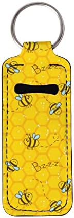 AFPANQZ Сладък Притежателя Хигиенично Червило с Принтом Пчелите, Ключодържател, Жълта Лека Пътна Чанта За Грим, Държач за Гланц и Балсам