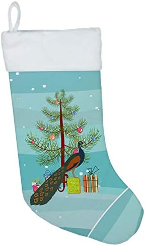 Carolin's Treasures BB9292CS Индийски Паун Коледни Чорапи, Тюркоаз Цвят, Чорапи за висящи пред камината, Коледен Сезон