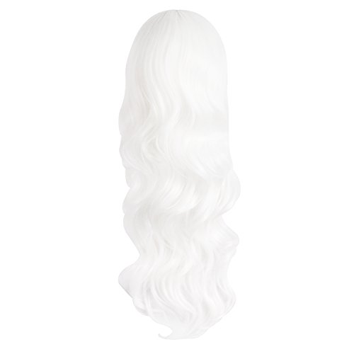 MapofBeauty 24 инча/60 см очарователен перука от синтетични влакна, с дълги вълнообразни коси, женски вечер пълен перука (бял)
