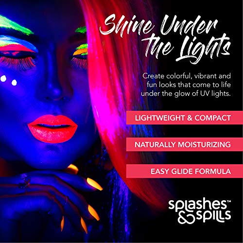 Очна линия и спирала за мигли Blacklight с ултравиолетова светлина Duo - Опаковка от 6 цвята, 6 мл – Дневен или Нощен грим за сцена, в Клуба или костюм от Splashes & Spills