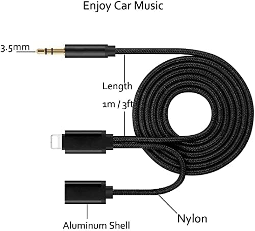 Кабел за iPhone, Aux за кола с зарядно пристанище, [сертифициран от Apple Пфи] Кабела Lightning за зареждане, 3,5 мм Аудио