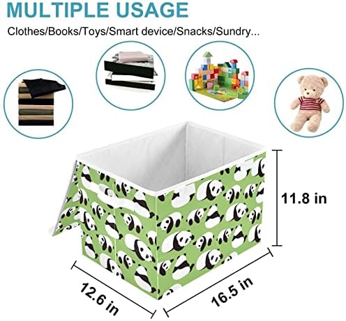 CaTaKu Panda Bear Зелени Кутии За Съхранение с Капак Текстилен Голям Контейнер За Съхранение Кубическая Кошница с Дръжка и Декоративни