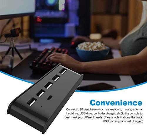 WJCCY 5-Портов за Високоскоростен Адаптер-Сплитер Игрова конзола USB Хъб, богат на функции за игралната конзола PS5 Поставка за Зареждане Светлинен индикатор (Цвят: бял)