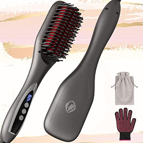Четка за Изправяне на коса с Керамично Отопление, ANTOBAG 2-в-1, Подобряване на Йонна четка за коса за Изправяне на коса, Четка за бързо