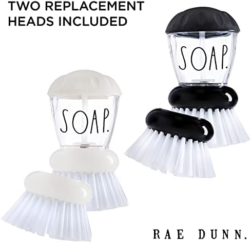 Комплект четки за миене на съдове Rae Dunn Collection за дозиране на сапун - Комплект от 2 Палмови четки за миене на съдове и 2 Взаимозаменяеми