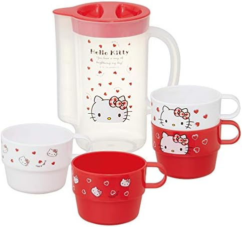 Sanrio Hello Kitty Дизайн, 4 бр. Пластмасови Прозрачни Чаши за Пиене и Стомна, Удобен Комплект за Пикник KS32S от Япония ...,