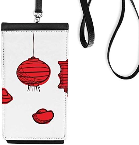 Червени Фенери Китайски Година Петел Телефон В Чантата Си Портфейл Окачен Мобилен Калъф Черен Джоба