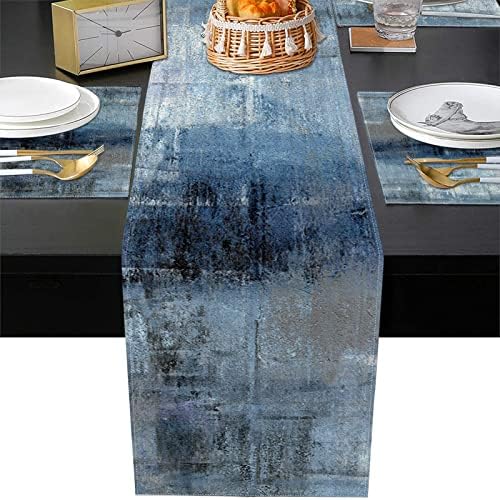 Emvency Реколта синьо-Сива Маса пътека, комплект салфетки от 6 броя, Съвременната Абстрактна Живопис, Арт Декор на масата