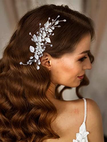 Сватбена гребен за коса на булката с перли Casdre, сребро, планински кристал, страничен гребен за коса във формата на листа, сватбени аксесоари
