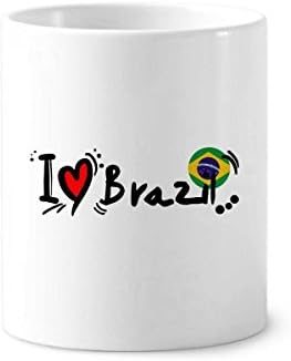 Аз Обичам Бразилски Флаг с Надпис Love Heart Илюстрация на Държач за четка за зъби, Химикалка, Чаша, Керамична Чиния, Чаша за Моливи