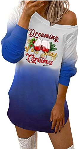 Oplxuo Рокля-Риза с Вратовръзка-Боя, Женствена Рокля-Туника с Грозни Коледа Принтом, Рокли с Дълъг Ръкав, Коледни Графично Ежедневното Градиентное Мини-Рокля