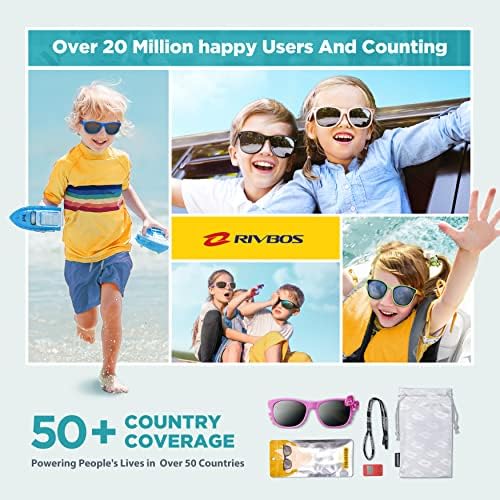 Детски Слънчеви очила RIVBOS за Момичета и Момчета с Каишка, Поляризирани, със Защита от ултравиолетови лъчи, Гъвкави Гумени