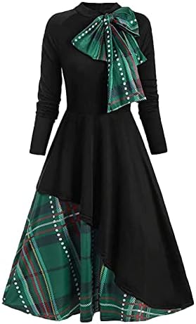 Дамски есенни рокли NOKMOPO, женски винтажное рокля с дълъг ръкав копчета в стил мозайка с кръгло деколте