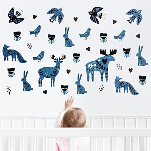 Стенни стикери за декор на детска в гората за деца и бебета – Набор от стикери за детска стая, които се свалят лесно – Горски животни, Форми на природата и Звездите ?