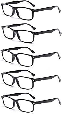 EYE ZOOM 5 Опаковки Унисекс Правоъгълни Реколта Очила за Четене в Пластмасова Рамка, за Мъже и Жени