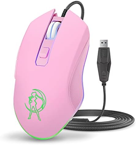 Детска мишката, 7 Цвята Оптични геймърски мишки с подсветка, Ергономична Проводна USB с резолюция от 2400 dpi и 6 натиснете бутона 4