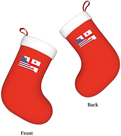 Коледни Чорапи с Флага на сащ TZT и Флага на Грузия, Подаръци за Коледно парти за семейни Празнични украси 18 Инча
