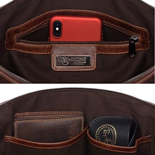 Чанта за лаптоп BACCINI от естествена кожа LEANDRO, голяма бизнес офис училищната чанта на рамото, 15-инчов куфарчето-куфарчето 15,6 , мъжка чанта, кафява на цвят
