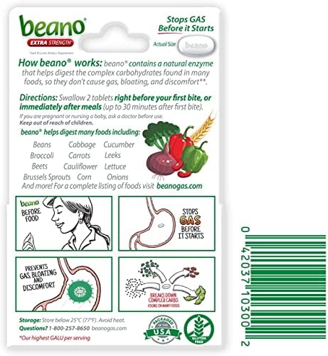 Beano Ultra 800 | Таблетки за профилактика на газове и добавки на храносмилателни ензими | 100 броя | Опаковка от 3 броя