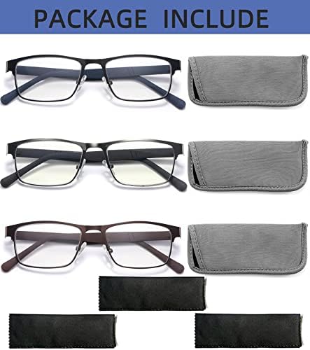 Очила за четене от 3 теми за мъжете, блокиране на синя светлина, Модерни компютърни очила в метални рамки, които предпазват