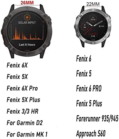 GANYUU 22-26 мм Силикон каишка за часовник Лесно Quick Fit Лента за Garmin Fenix 7 7X/3HR/Fenix 5X/Fenix 5X Plus/S60/D2/MK1/Fenix