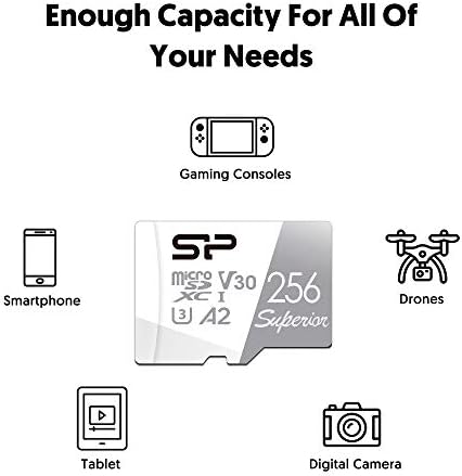 Silicon Power 256GB Superior Micro SDXC UHS-I (U3), V30 4K A2, съвместими с високоскоростен карта microSD GoPro Hero 9 с адаптер