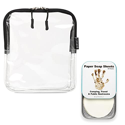 Одобрен TSA Прозрачна торбичка за тоалетни принадлежности BORSALI и Хартиени Листа за Сапун
