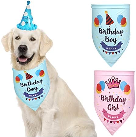 Шал-Кърпа за рождения Ден на Кучето със Сладка Шапка за Парти в чест на рождения Ден Кученце (Син)