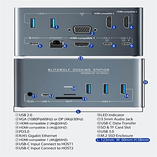 Хъбове 14-в-1 USB C Зарядно устройство за КОМПЮТЪР, Компютърни Аксесоари удължителен кабел USB-Хъб, Аксесоари За преносими компютри Type-C Слот за SD/TF карта USB концентратори