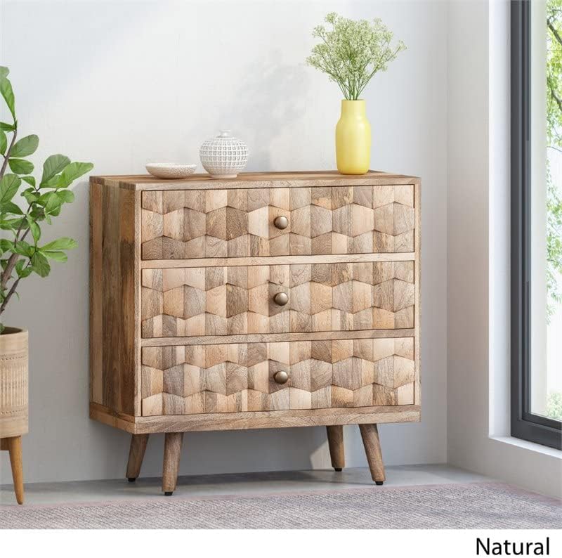 Отличен мебелен шкаф Poppy средата на века от съвременното дърво манго с 3 чекмеджета, натурален