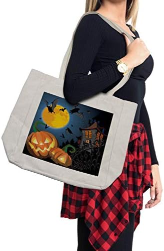 Пазарска чанта Ambesonne за Хелоуин, Тематичен Дизайн партита в готически стил на къщата с Духове на Хелоуин, Принт с Мотиви на Тегленето