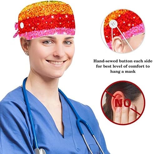 Шапки-ексфолианти за медицински сестри, жена с дълга коса, цвят синьо дърво, регулируема работна шапчица с пуговицей и ластик за коса с бантиком