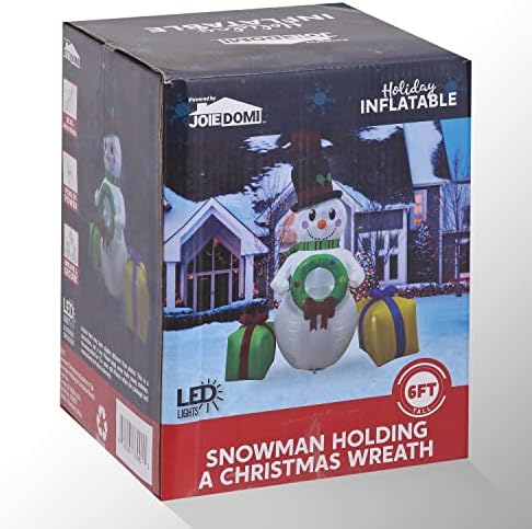Joiedomi 6 Фута Коледен Надуваем Снежен човек, Надуваем Снежен човек, Държи Коледен Венец с Вградени светодиоди, Надуваеми играчки за
