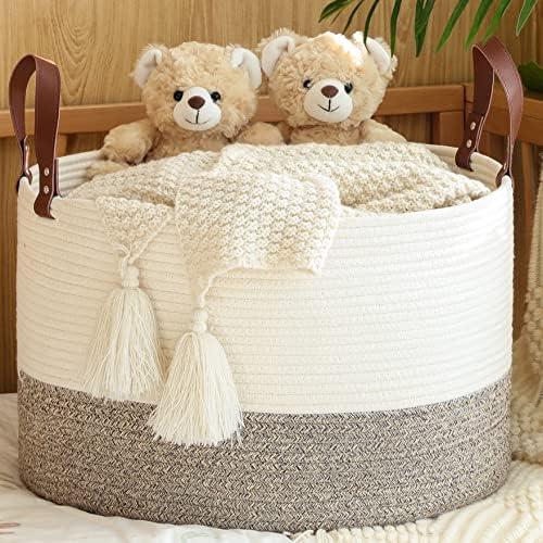 Голяма кошница за одеяла KAKAMAY (20 x 13), Плетени Кошници за съхранение, детско бельо, Памучен Веревочная Кошница за