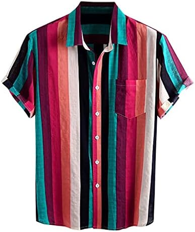 Мъжка риза Оксфорд Обичайното намаляване с къс ръкав - Мода Шарени Тениски с кръгло деколте и копчета, Горна Блуза с Джоб