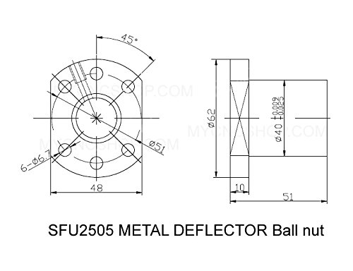 FBT Диаметър 25 мм 2505 свд с ЦПУ със защита от ответна реакция на X Y Zkits = SFU2505 - L650 мм + Метална химикалка гайка-дефлектор