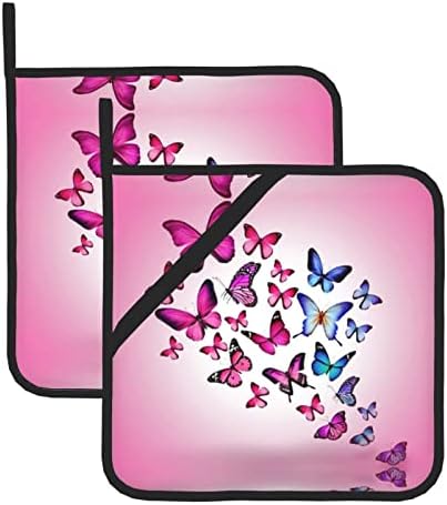 Горещи Подложки Pink Butterflies 8 X 8 инча, Определени Нескользящих Топлоустойчива Притежателите на Тенджери, за Печене, Готвене,