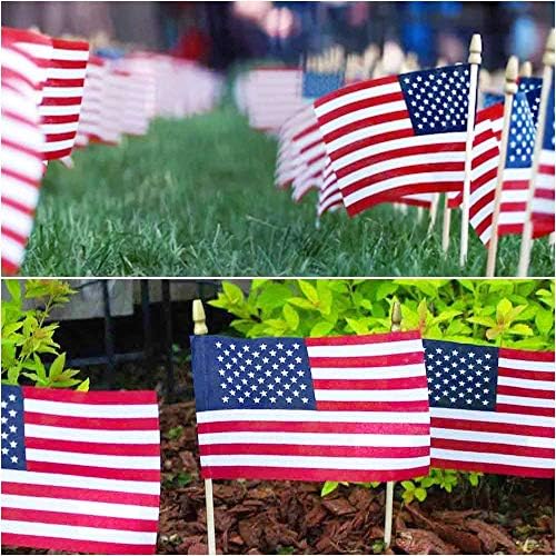 100 Опаковки малки американски знамена на клечка, малки знамена на САЩ с размери 4x6 инча / мини-американски флаг на клечка, американски ръчни знамена-на пръчици с безо