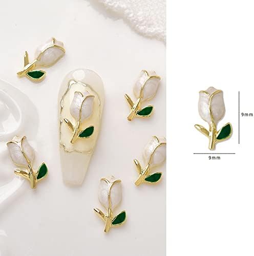 10 бр/пакет 3D 9 мм, Метални висулки за дизайн на ноктите под формата на Лале Златен цвят С цветя, Рози, Скъпоценни Камъни за нокти, кристали,