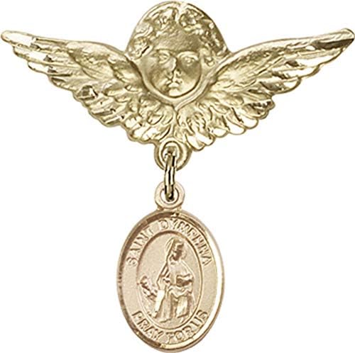Детски икона Jewels Мания за талисман на Свети Димфны и пин Ангел с крила | Детски иконата със златен пълнеж с талисман Свети